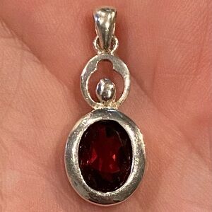 Elegant Silver and Garnet Pendant Signed WC